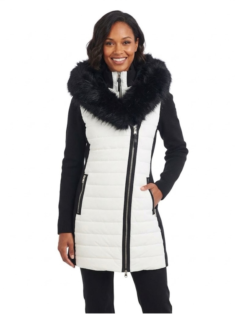 Calvin Klein Performance Women’s Walker Puffer Jacket White/Black Faux Fur SZ S